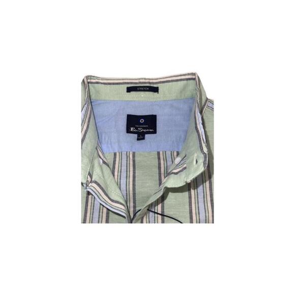 NWT Ben Sherman Mens Short Sleeve Button Up Striped Shirt Large - Picture 6 of 6